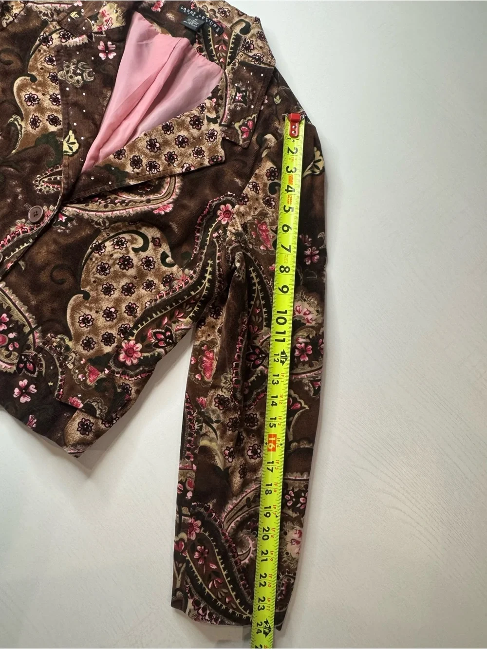 Larry Levine Brown Velvet Paisley Blazer with Pink Accents